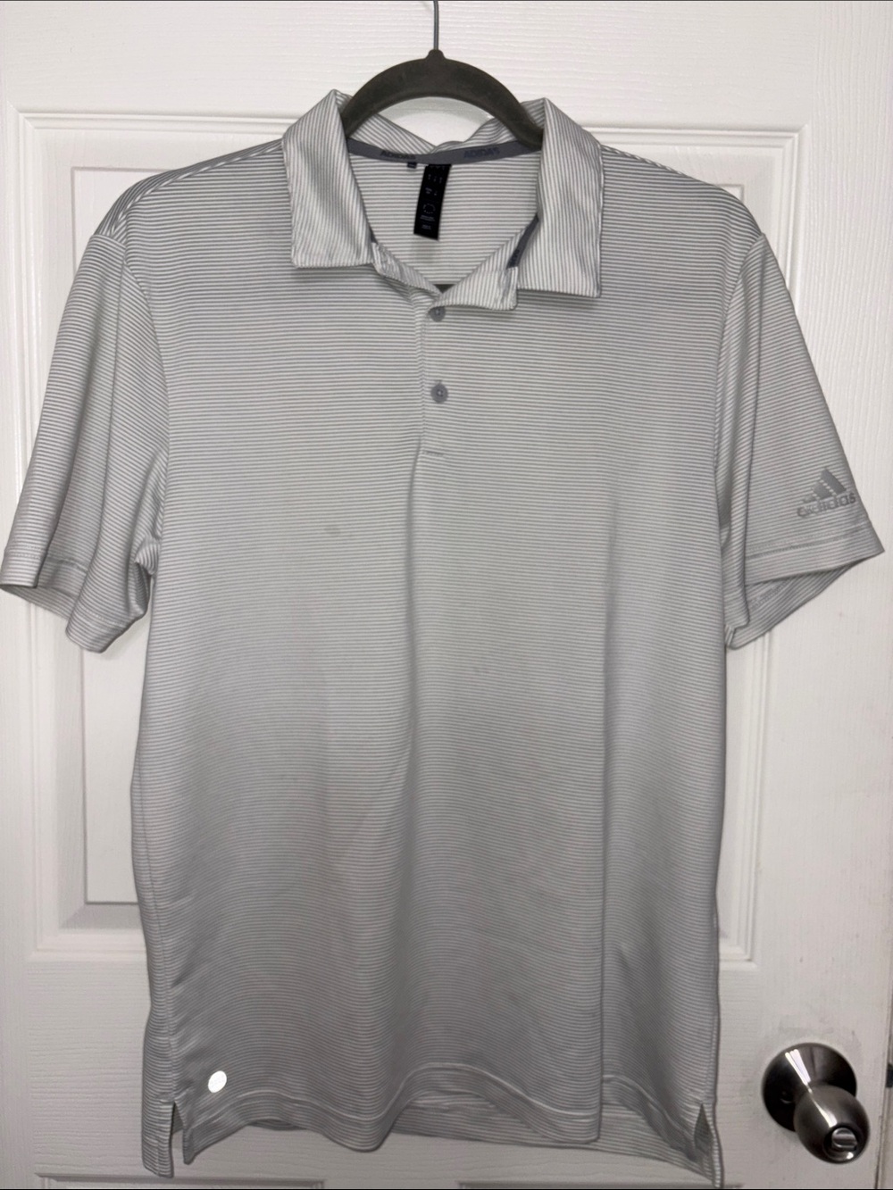 adidas Men’s Light Gray Thin-Stripe Polo